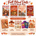 Fall Deluxe Box: one fall-wrapped book, one fall claw clip, one bookmark, one Korean skincare item, and three mystery fall items. Pictured items are examples.